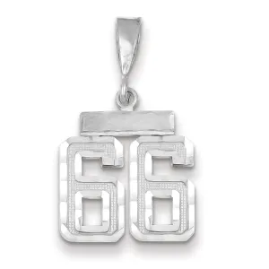 14k White Gold Small Size Diamond Cut Texture Finish Number 66 Charm Pendant