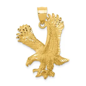 14k Yellow Gold Brushed Satin Diamond Cut Texture Finish Mens Eagle Charm Pendant