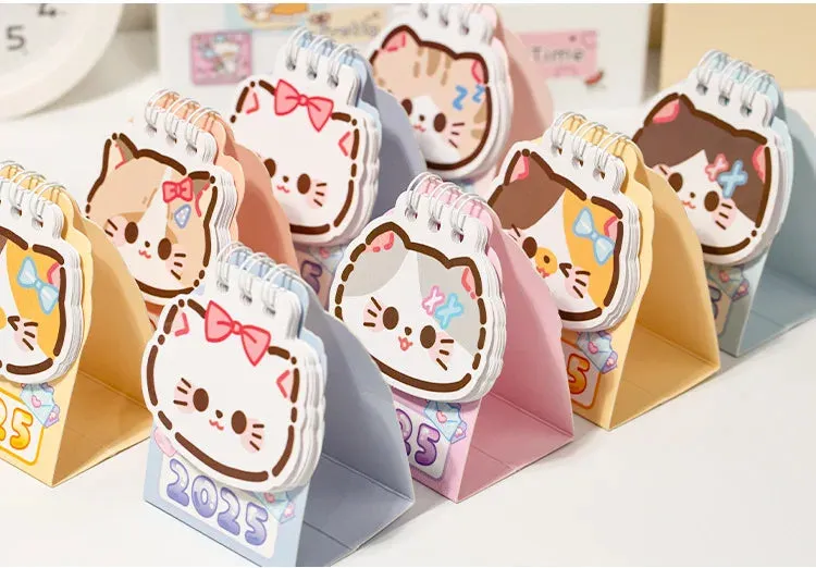 2025 Kawaii Cartoon Cat Mini Pocket Desk Calendar