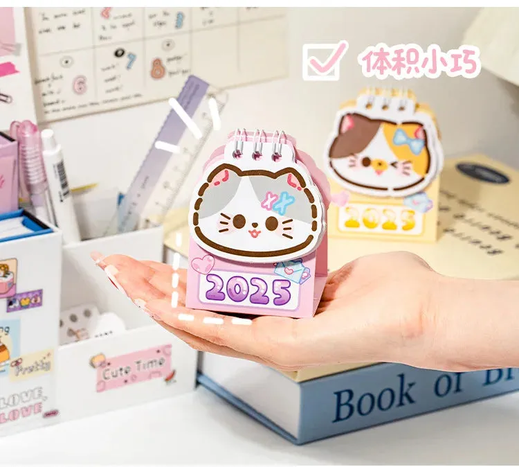 2025 Kawaii Cartoon Cat Mini Pocket Desk Calendar