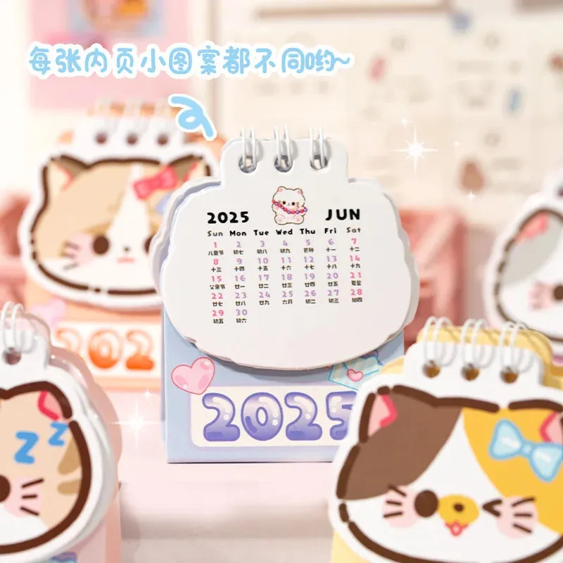 2025 Kawaii Cartoon Cat Mini Pocket Desk Calendar