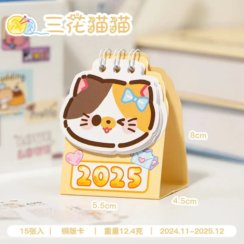 2025 Kawaii Cartoon Cat Mini Pocket Desk Calendar