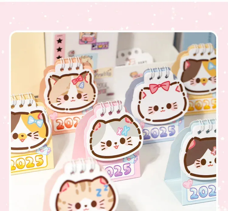 2025 Kawaii Cartoon Cat Mini Pocket Desk Calendar