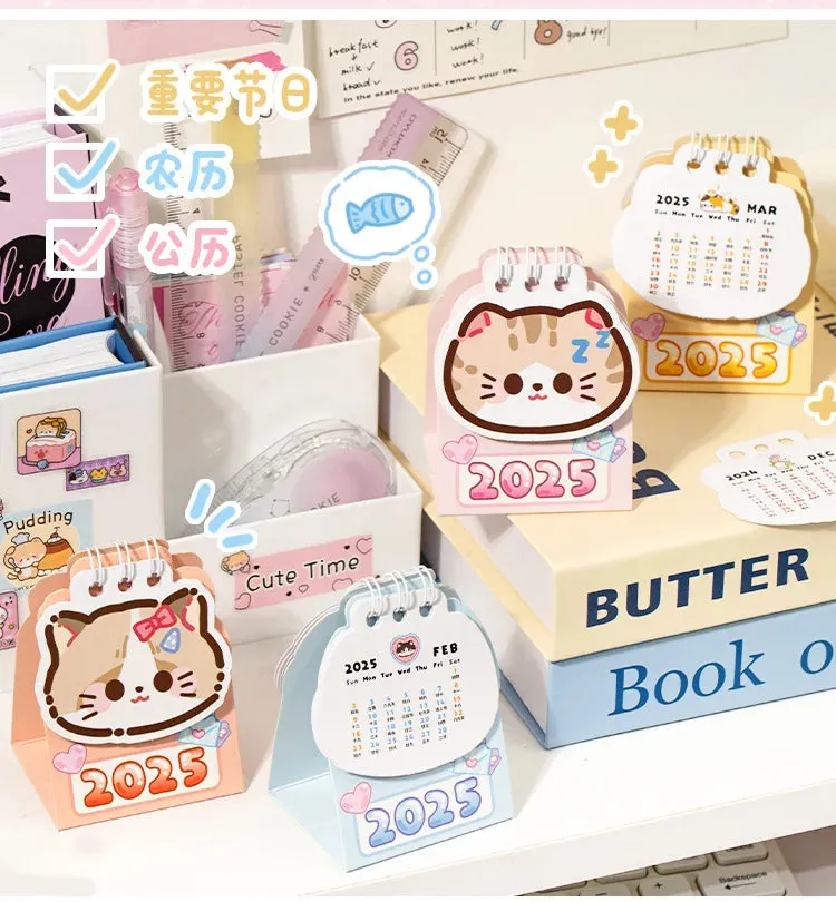 2025 Kawaii Cartoon Cat Mini Pocket Desk Calendar