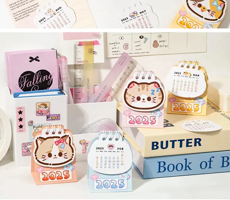 2025 Kawaii Cartoon Cat Mini Pocket Desk Calendar