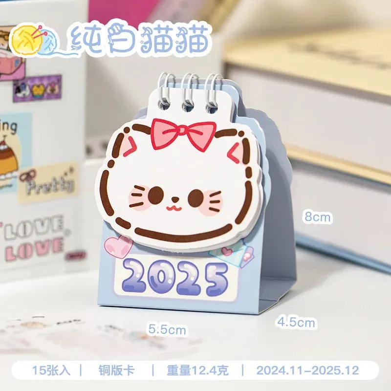 2025 Kawaii Cartoon Cat Mini Pocket Desk Calendar