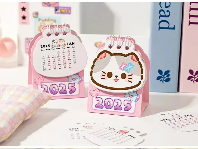 2025 Kawaii Cartoon Cat Mini Pocket Desk Calendar