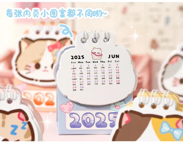 2025 Kawaii Cartoon Cat Mini Pocket Desk Calendar