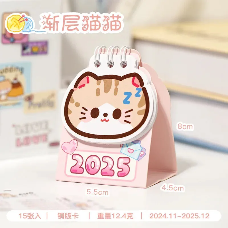 2025 Kawaii Cartoon Cat Mini Pocket Desk Calendar