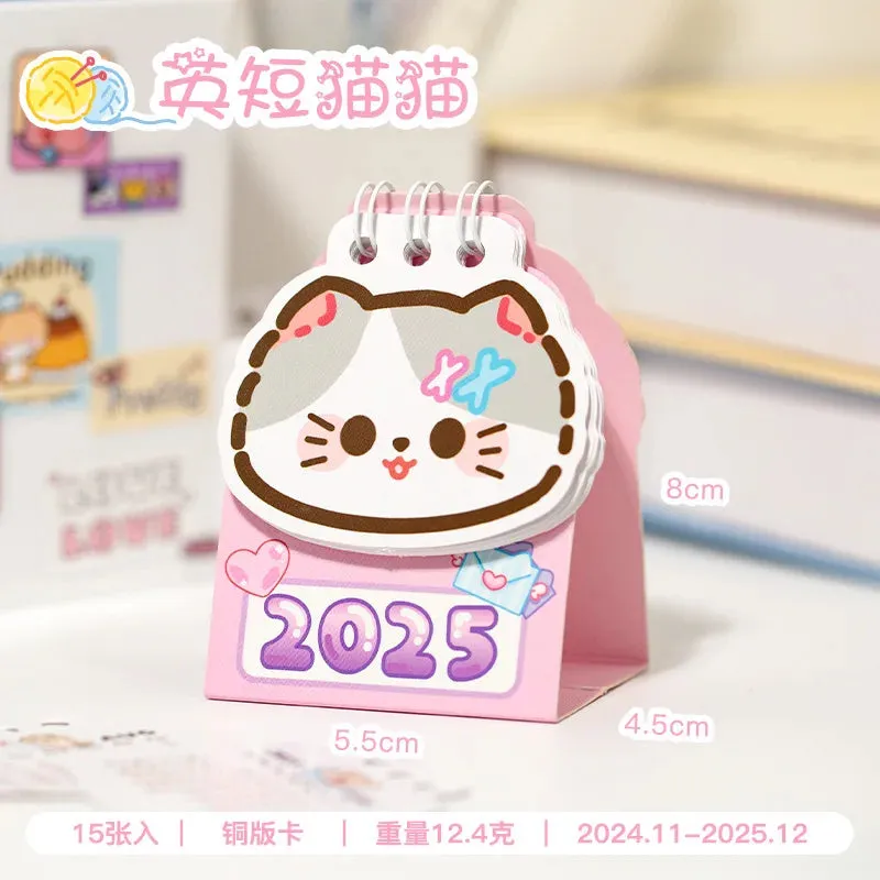 2025 Kawaii Cartoon Cat Mini Pocket Desk Calendar