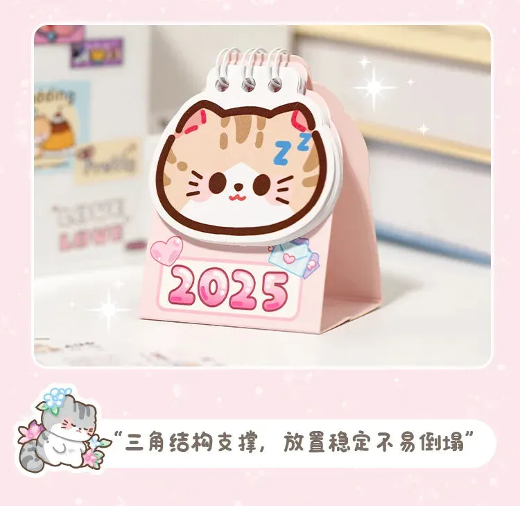 2025 Kawaii Cartoon Cat Mini Pocket Desk Calendar