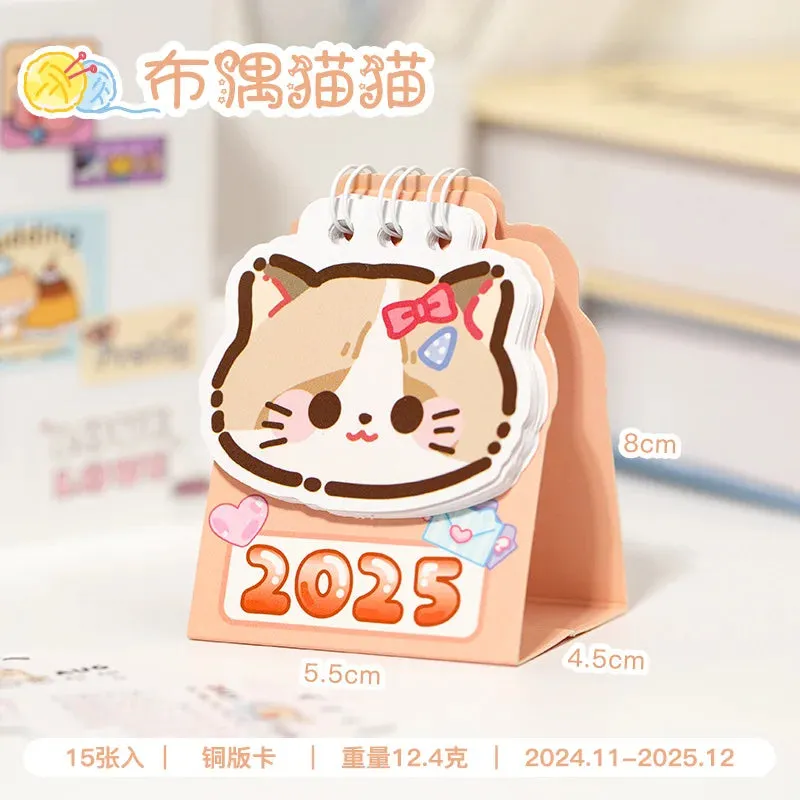 2025 Kawaii Cartoon Cat Mini Pocket Desk Calendar