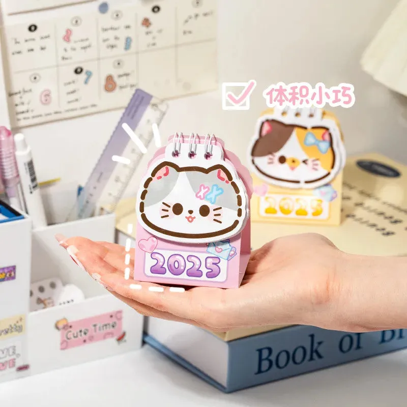 2025 Kawaii Cartoon Cat Mini Pocket Desk Calendar