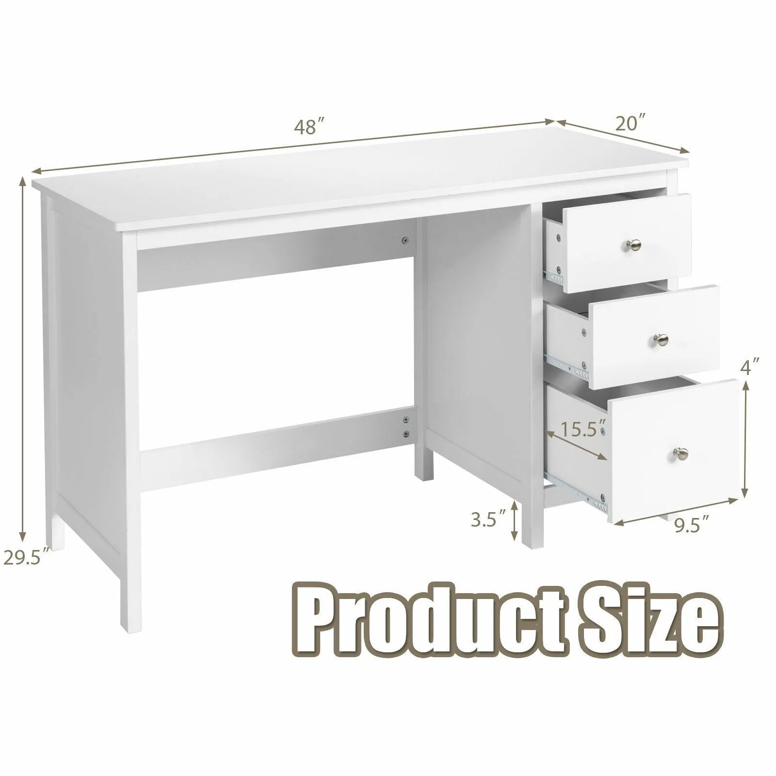 3-Drawer Home Office Study Computer Desk with Spacious Desktop