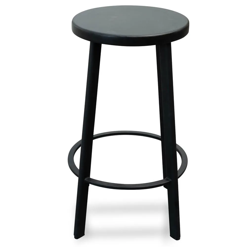 65cm Bar Stool With Black Timber Seat - Black Frame