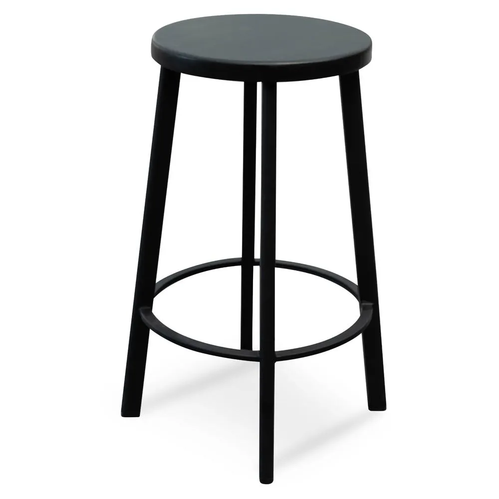 65cm Bar Stool With Black Timber Seat - Black Frame