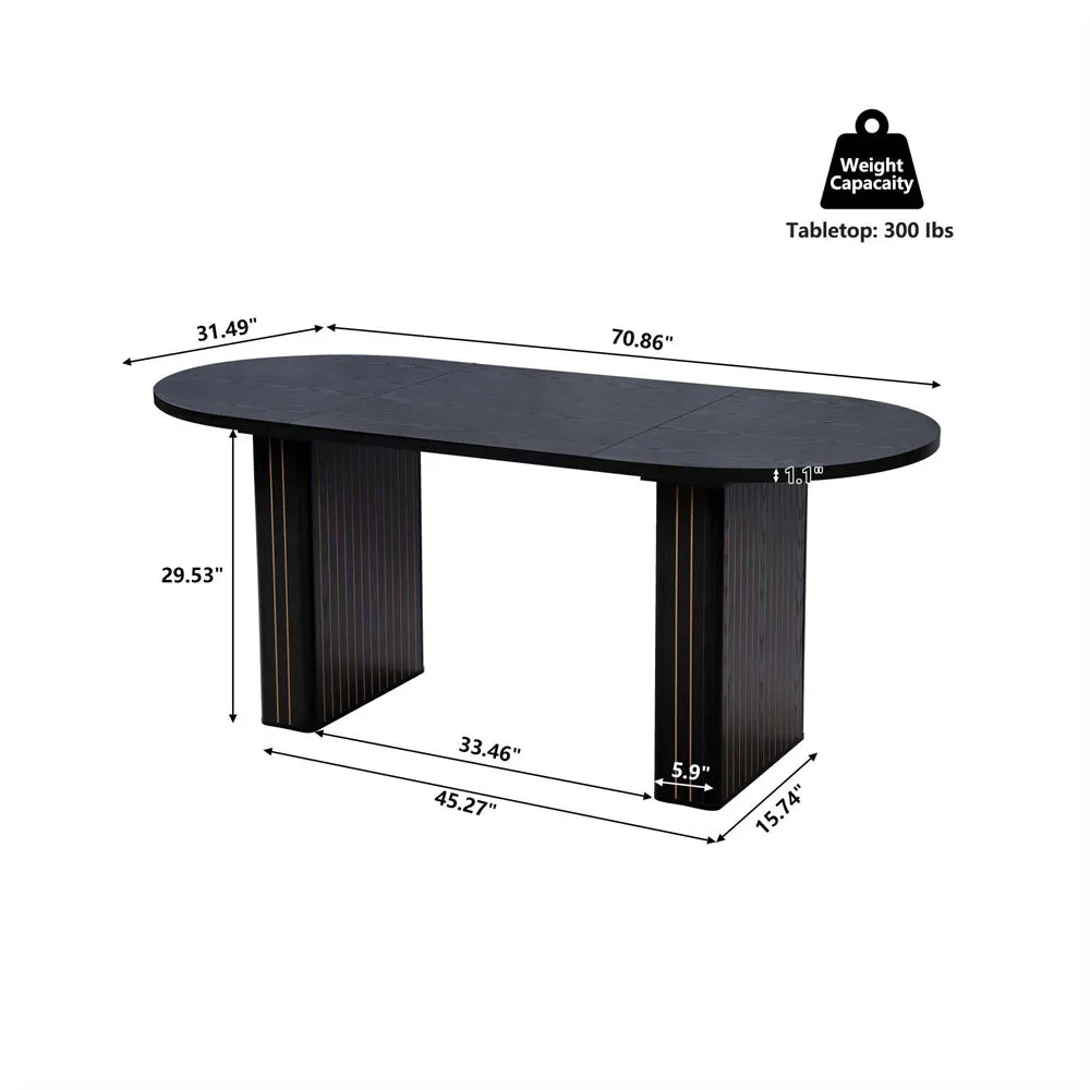 70.8 Inch Modern Farmhouse Oval Kitchen Dining Table with Wood Strip Base