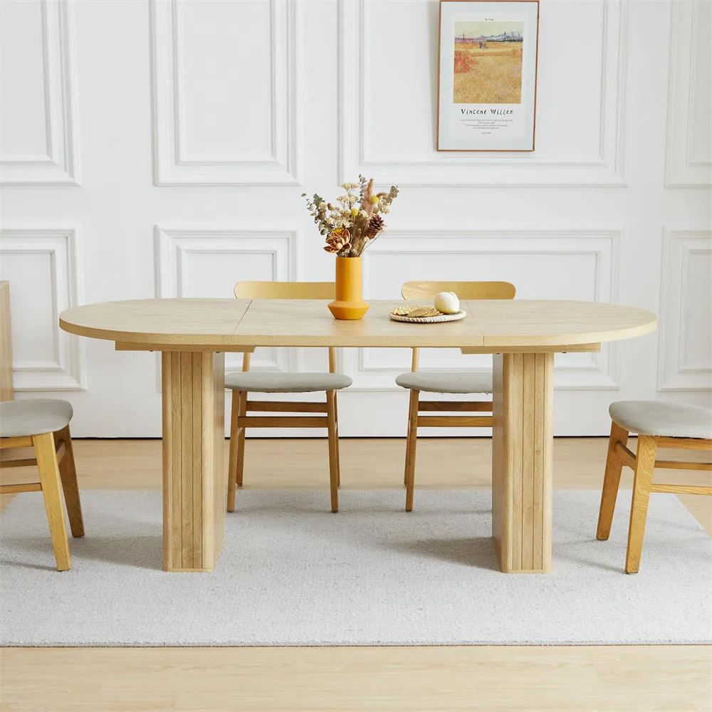 70.8 Inch Modern Farmhouse Oval Kitchen Dining Table with Wood Strip Base