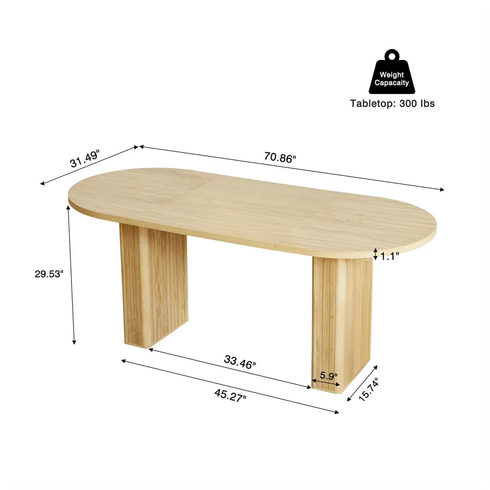 70.8 Inch Modern Farmhouse Oval Kitchen Dining Table with Wood Strip Base