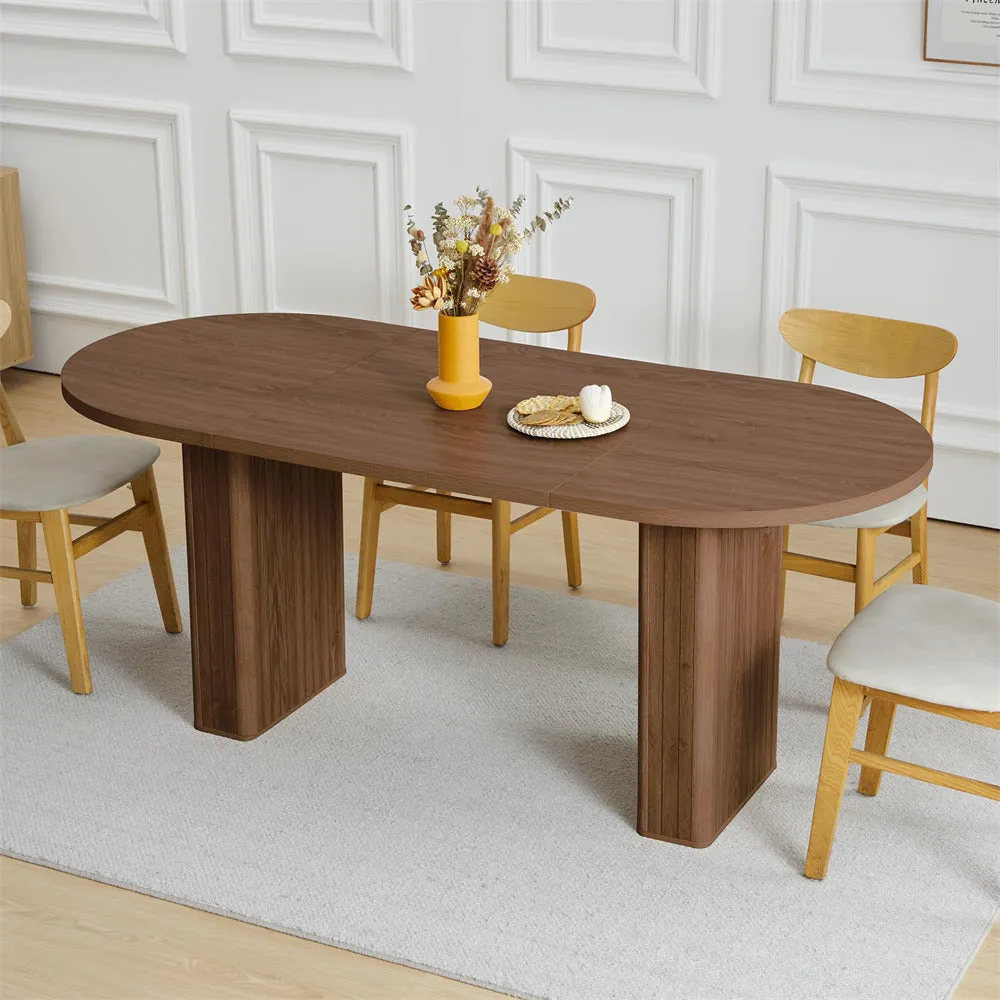 70.8 Inch Modern Farmhouse Oval Kitchen Dining Table with Wood Strip Base