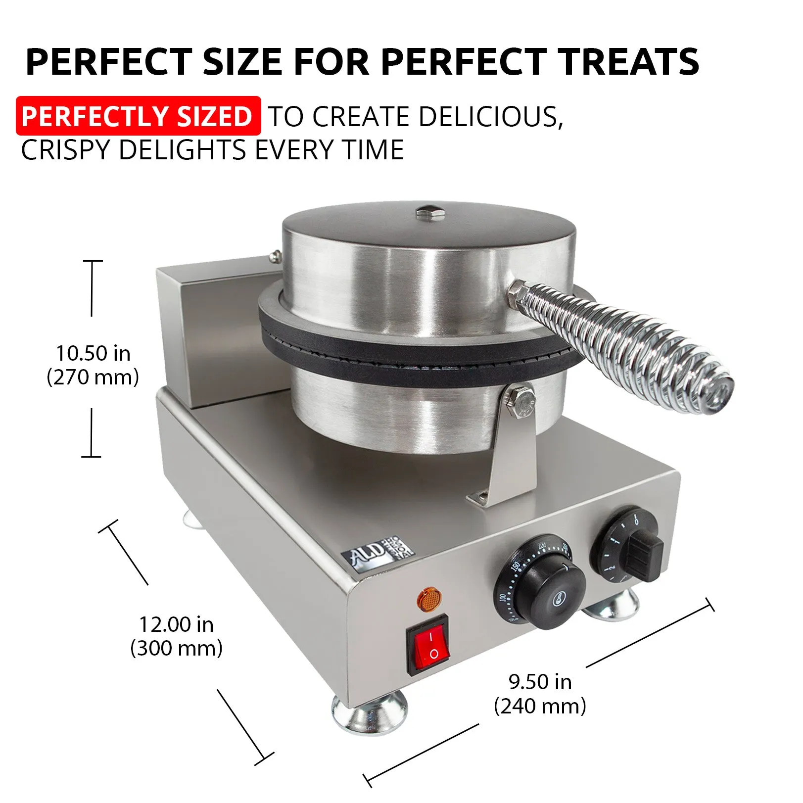 ALDKitchen Waffle Cone Maker | Commercial Ice Cream Cone Maker | Stainless Steel | Nonstick | Manual Control