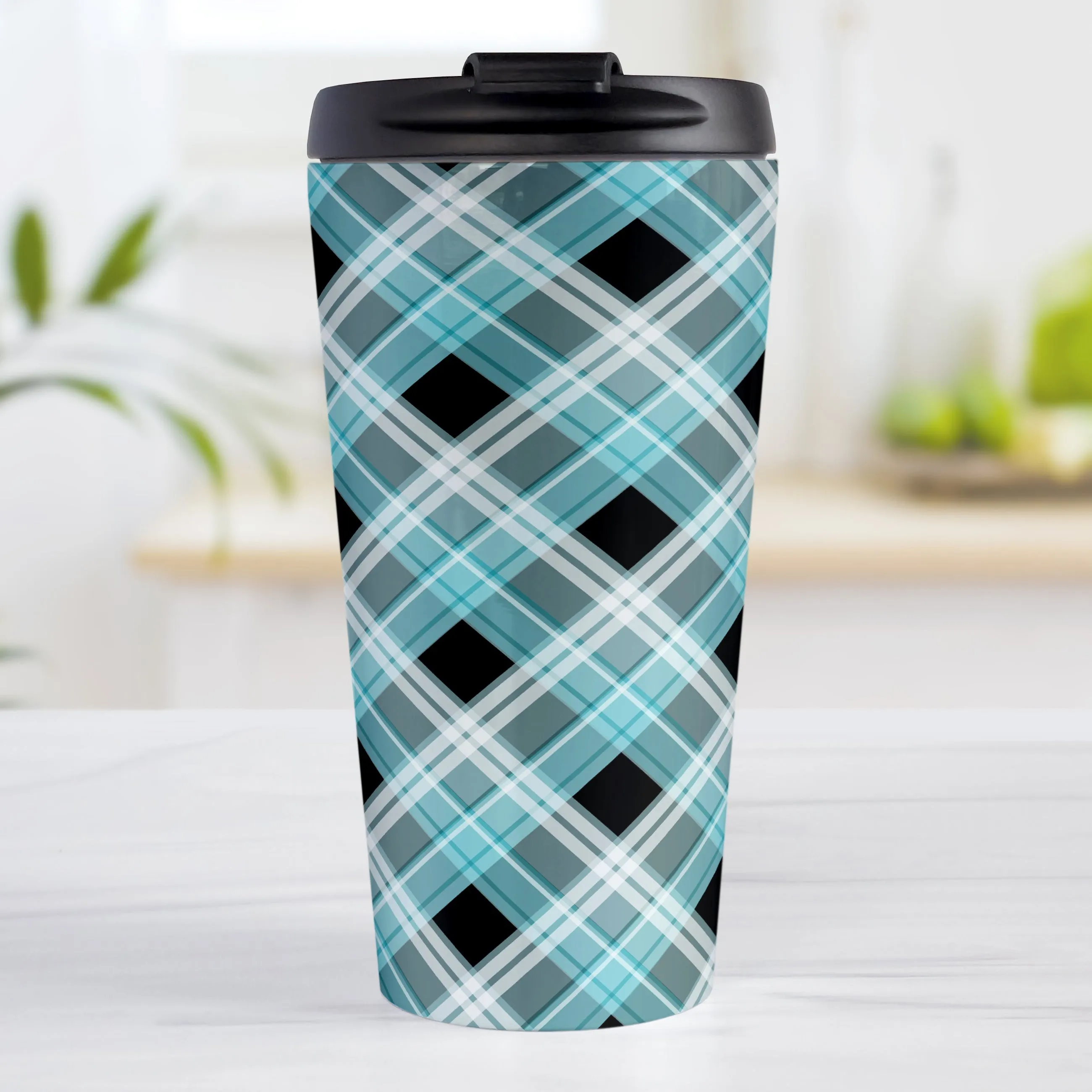 Alternative Turquoise Plaid Travel Mug