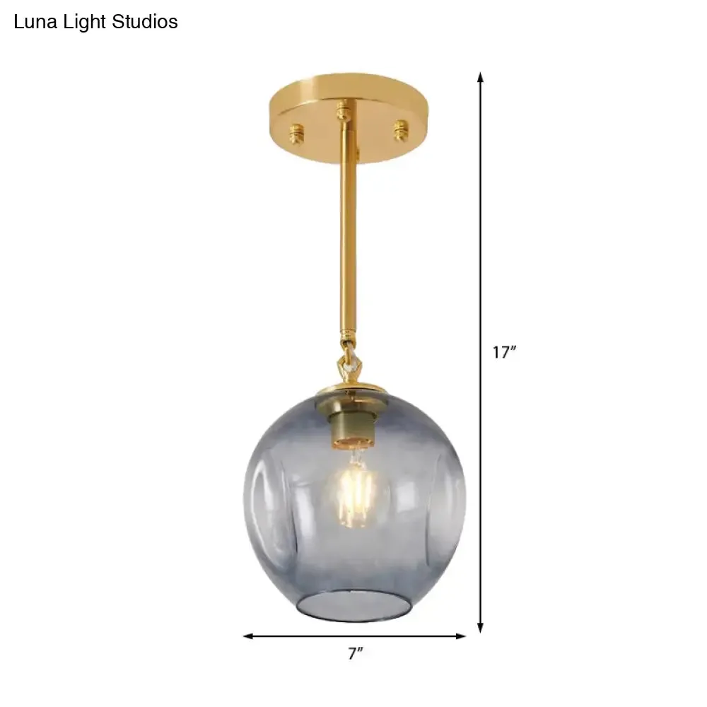 Amber/Smoke Gray Glass Semi Flush Light Fixture - Nordic Ceiling Flush Mount for Hallway - 1-Light