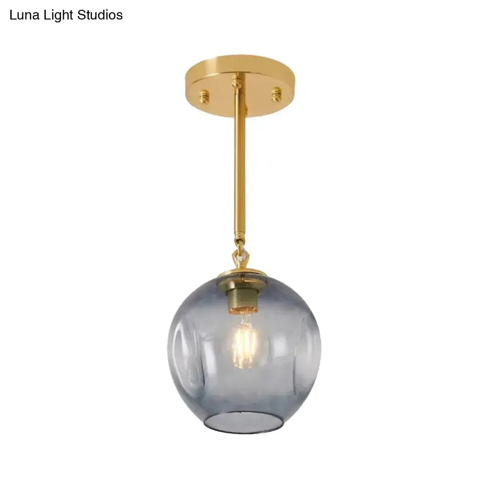 Amber/Smoke Gray Glass Semi Flush Light Fixture - Nordic Ceiling Flush Mount for Hallway - 1-Light