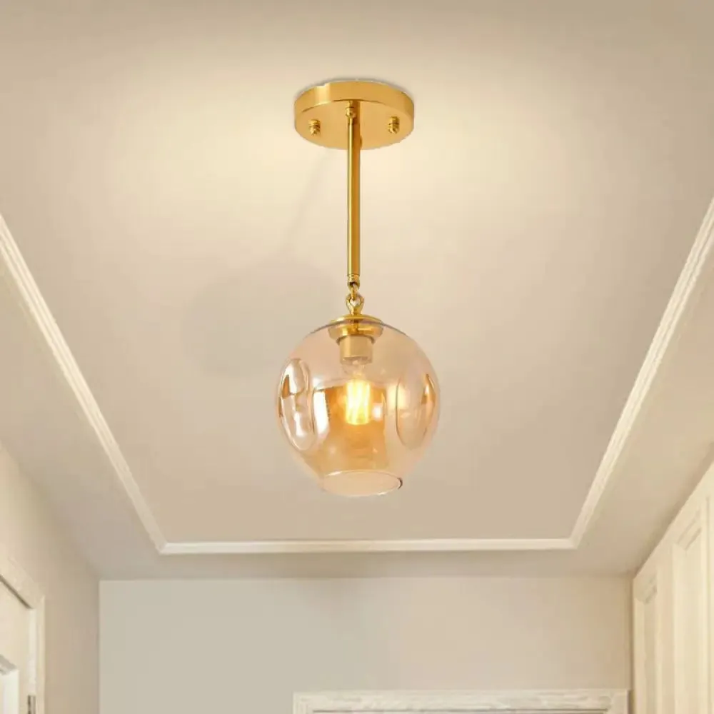 Amber/Smoke Gray Glass Semi Flush Light Fixture - Nordic Ceiling Flush Mount for Hallway - 1-Light