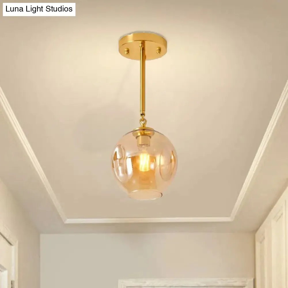 Amber/Smoke Gray Glass Semi Flush Light Fixture - Nordic Ceiling Flush Mount for Hallway - 1-Light