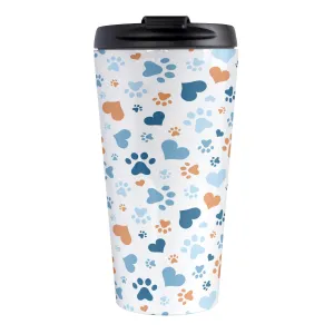 Blue Hearts and Paw Prints Travel Mug