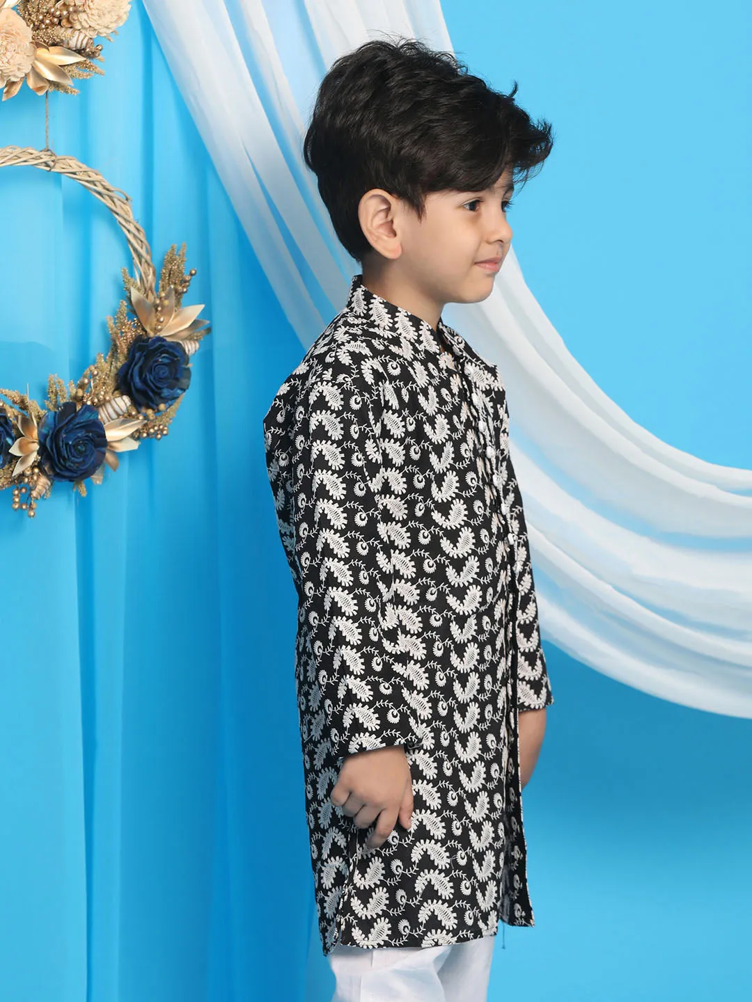 Boy's Black Chikankari Kurta - Vastramay Boys