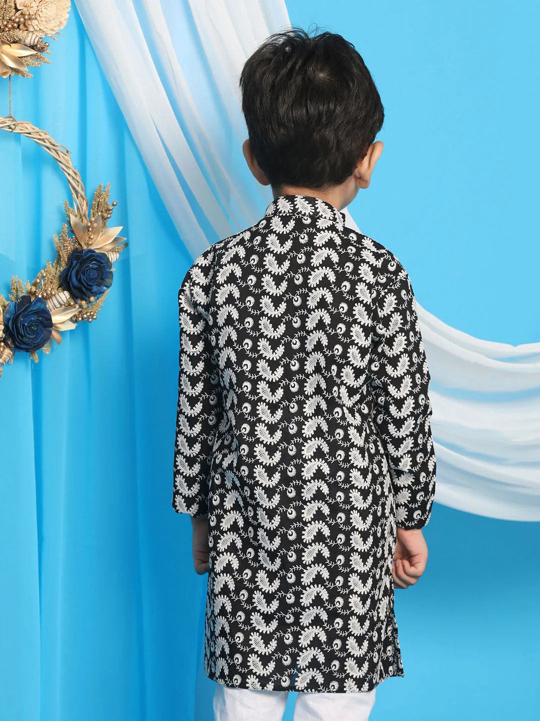 Boy's Black Chikankari Kurta - Vastramay Boys