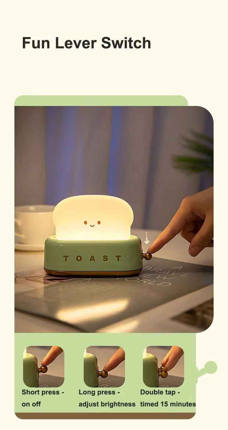 Bread Toast Cartoon LED Night Light