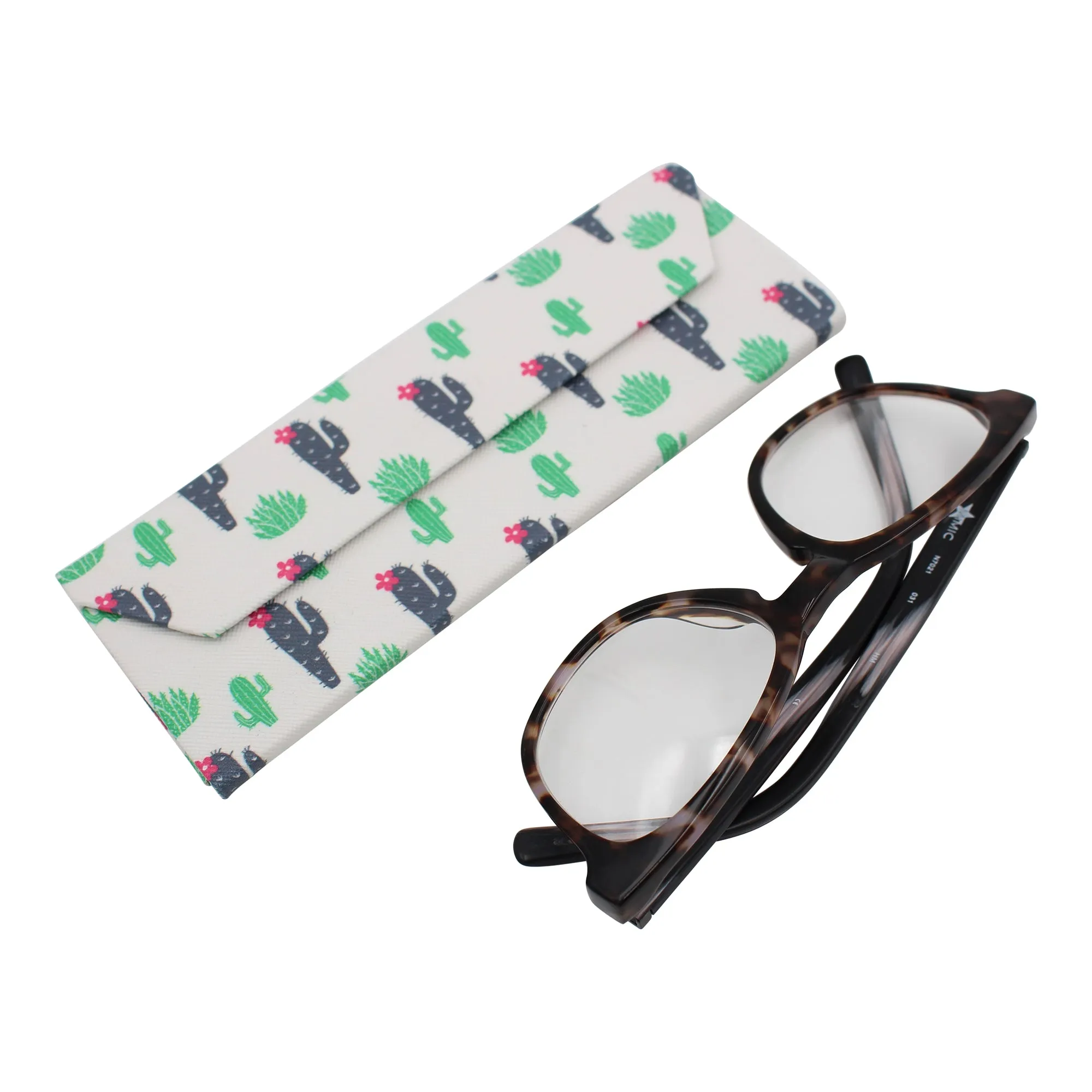 Cactus Print Small Glasses Case – Succulent – Vegan Leather