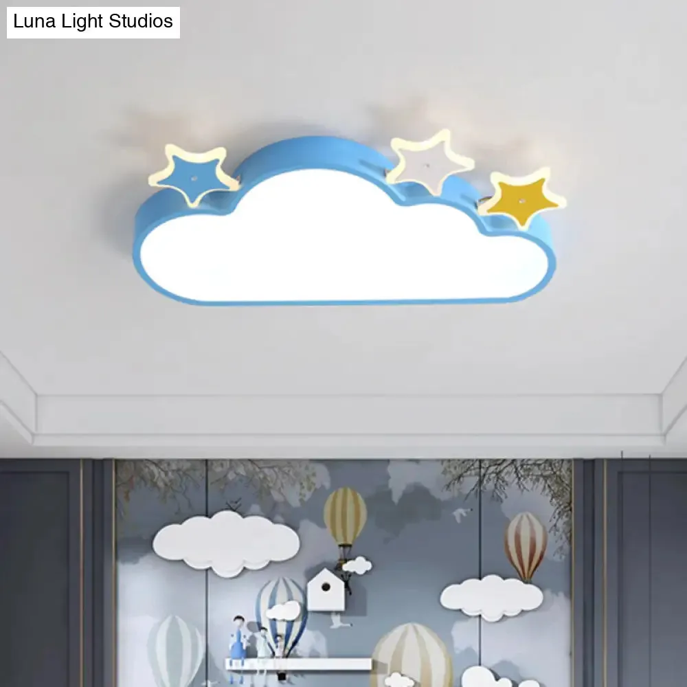 Cartoon Pink/Blue LED Cloud-with-Star Flushmount Ceiling Light for Children's Room