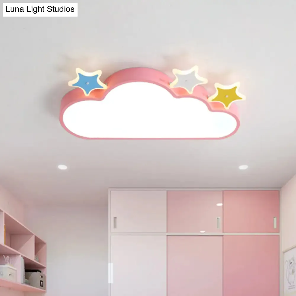 Cartoon Pink/Blue LED Cloud-with-Star Flushmount Ceiling Light for Children's Room