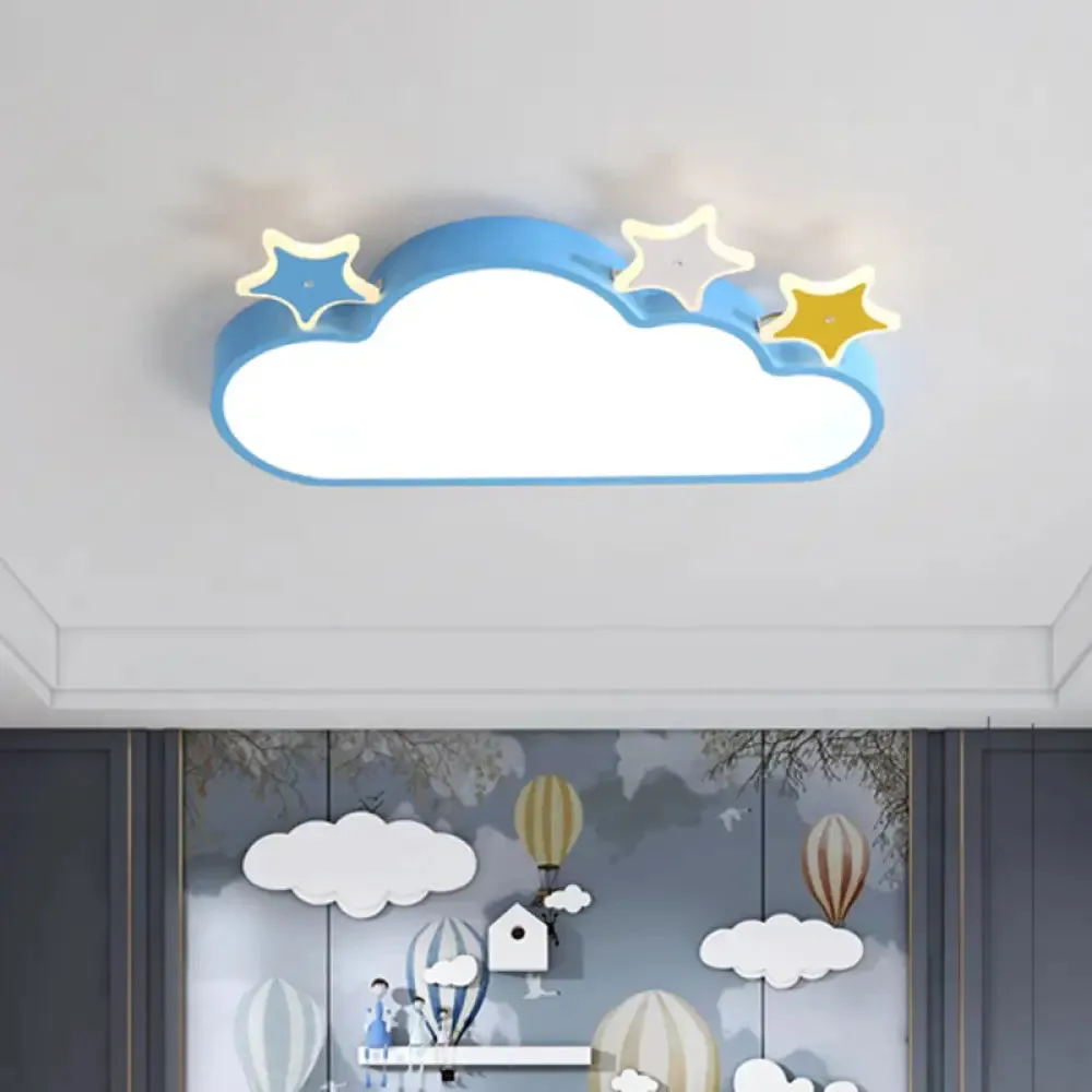 Cartoon Pink/Blue LED Cloud-with-Star Flushmount Ceiling Light for Children's Room