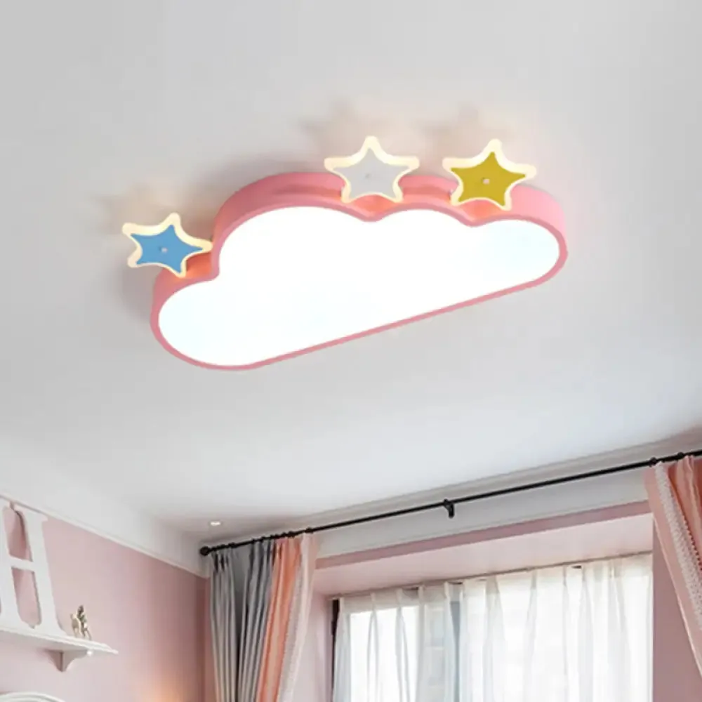 Cartoon Pink/Blue LED Cloud-with-Star Flushmount Ceiling Light for Children's Room