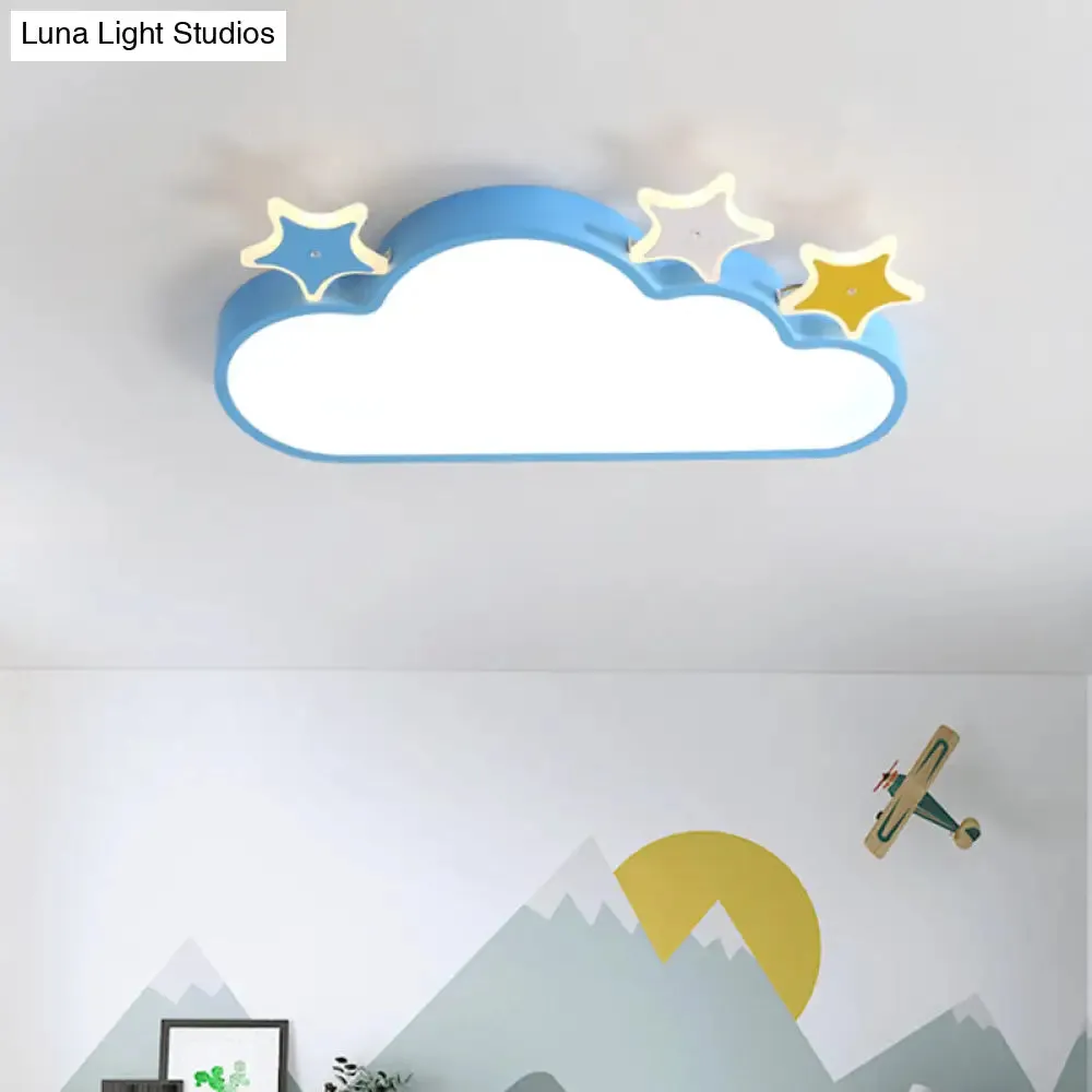 Cartoon Pink/Blue LED Cloud-with-Star Flushmount Ceiling Light for Children's Room