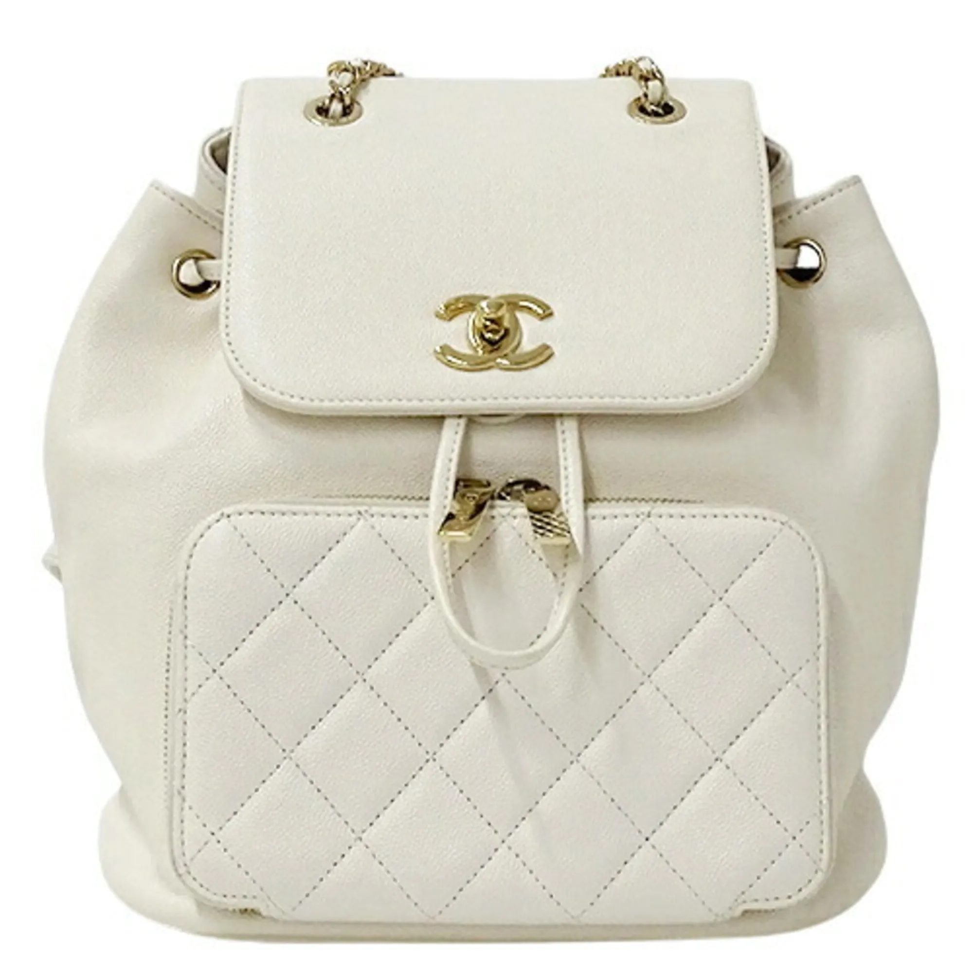 CHANEL Bag Matelasse Women's Backpack Caviar Skin White