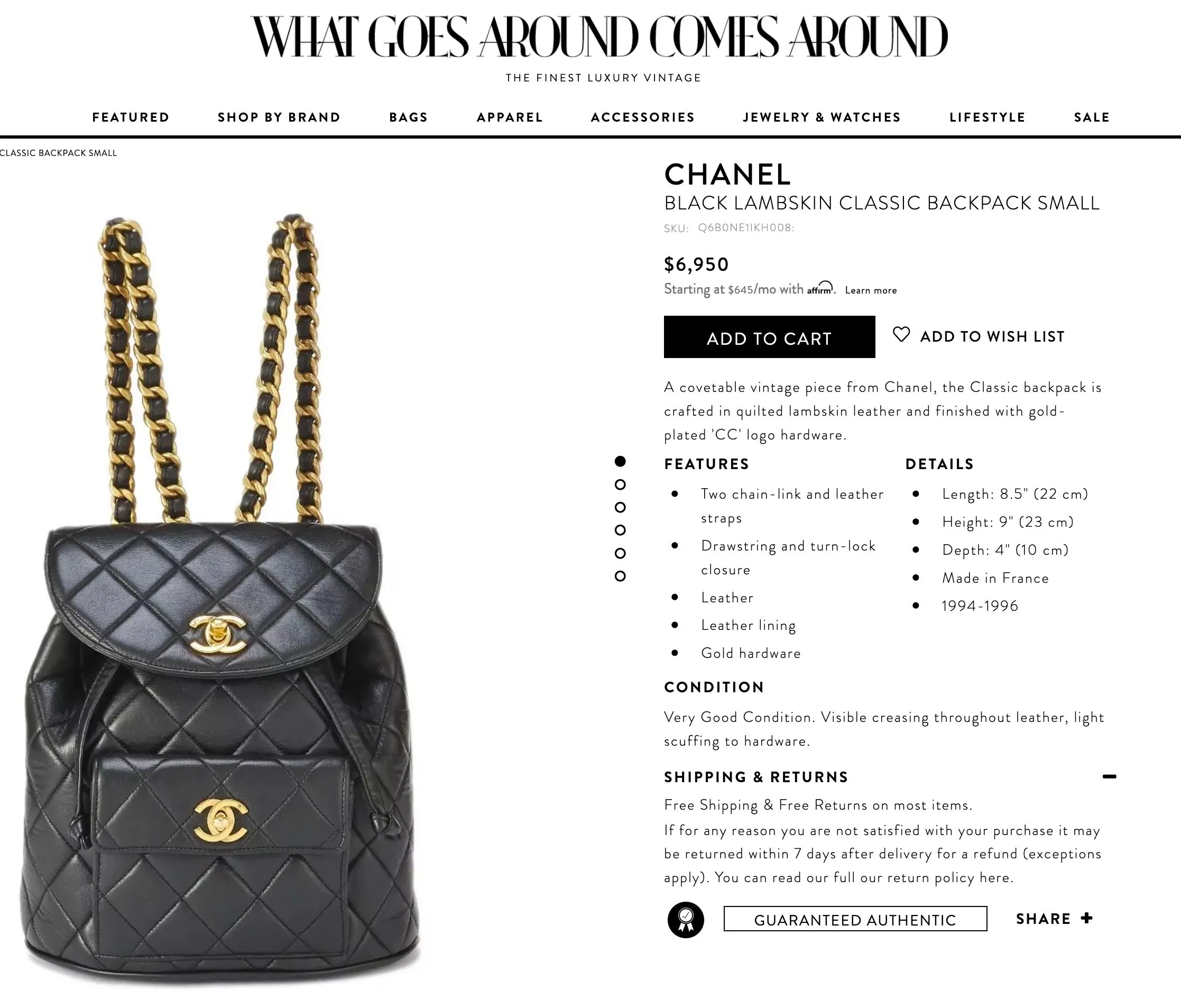 Chanel Quilted CC Classic Small Backpack