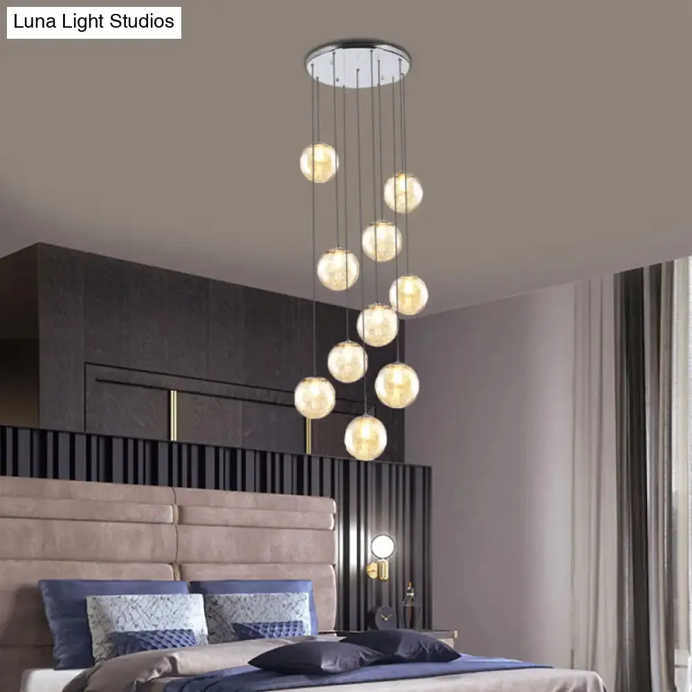 Contemporary Amber Glass Sphere Ceiling Lamp - 10-Light Pendant for Bedroom