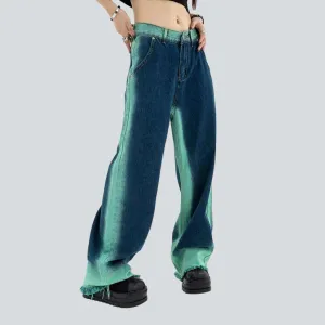 Contrast band women's baggy jeans