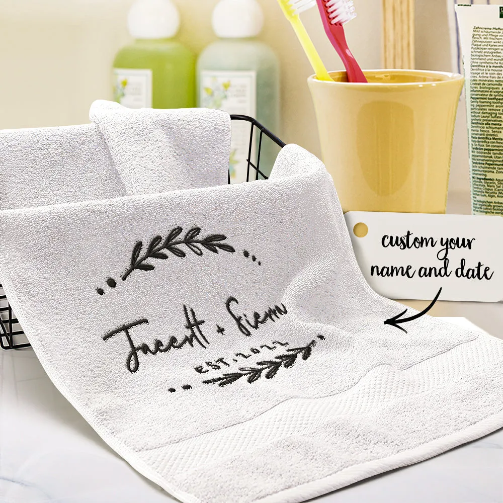 Custom Embroidered Towel Personalised Name and Date Towel Gift for Lover