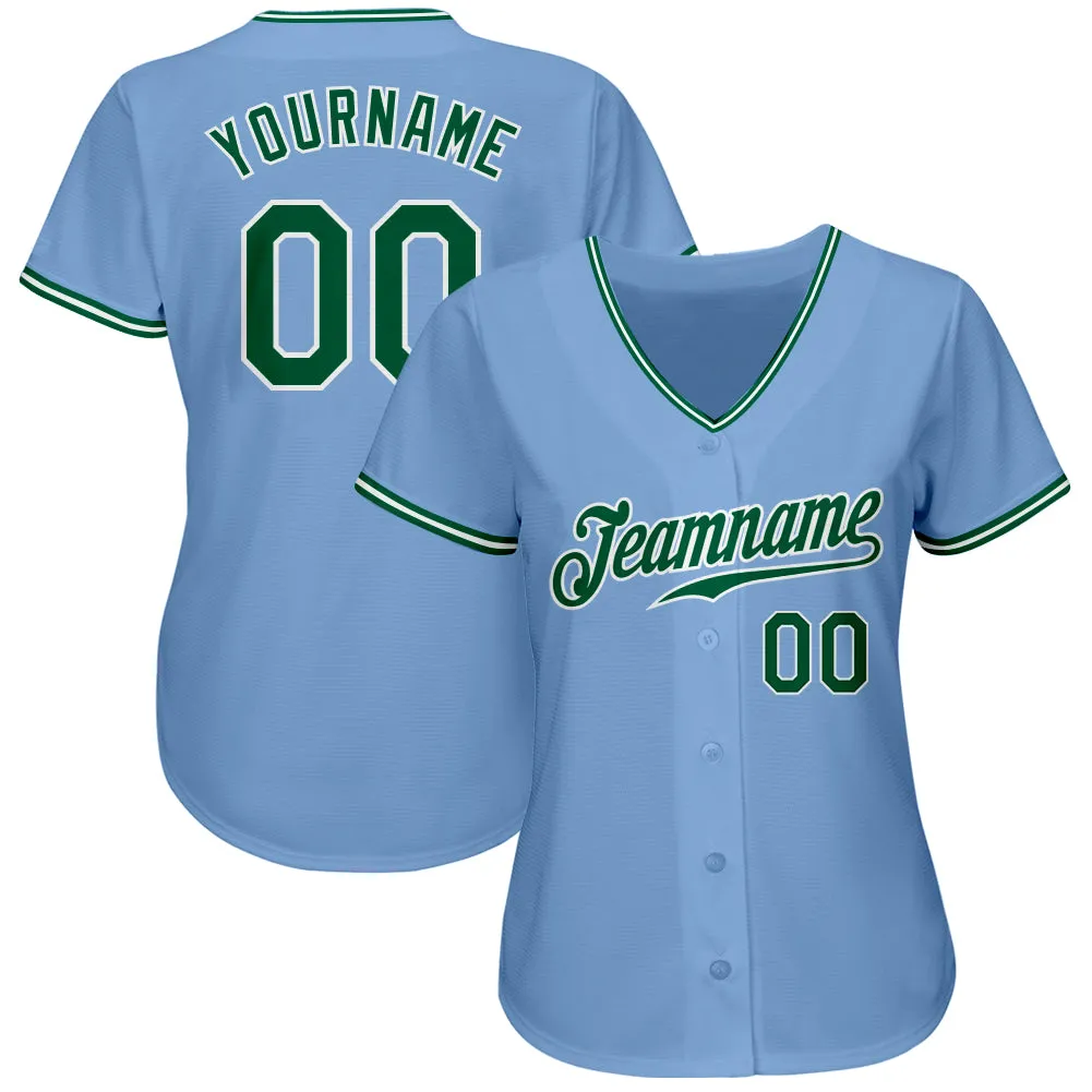 Custom Light Blue Kelly Green-White Authentic Baseball Jersey