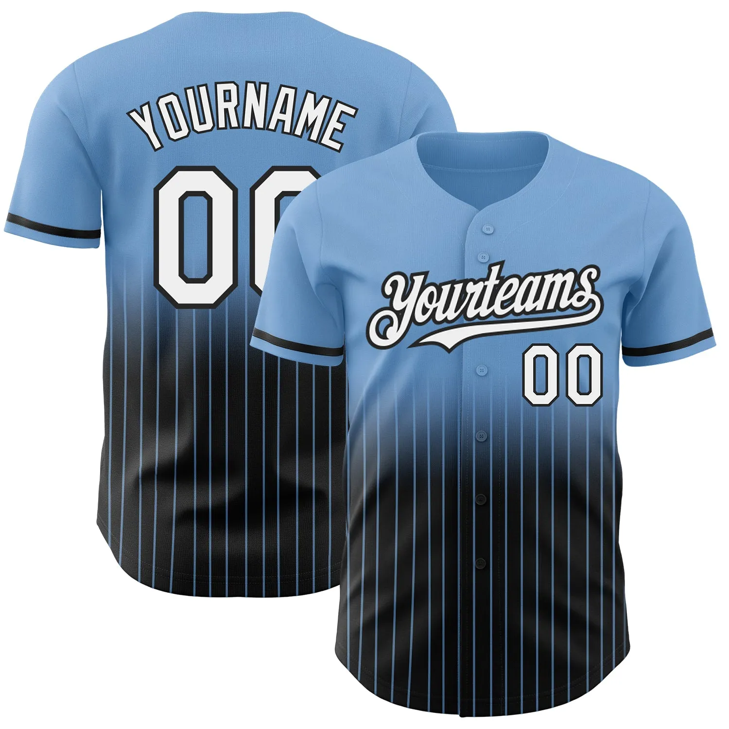 Custom Light Blue Pinstripe White-Black Authentic Fade Fashion Baseball Jersey