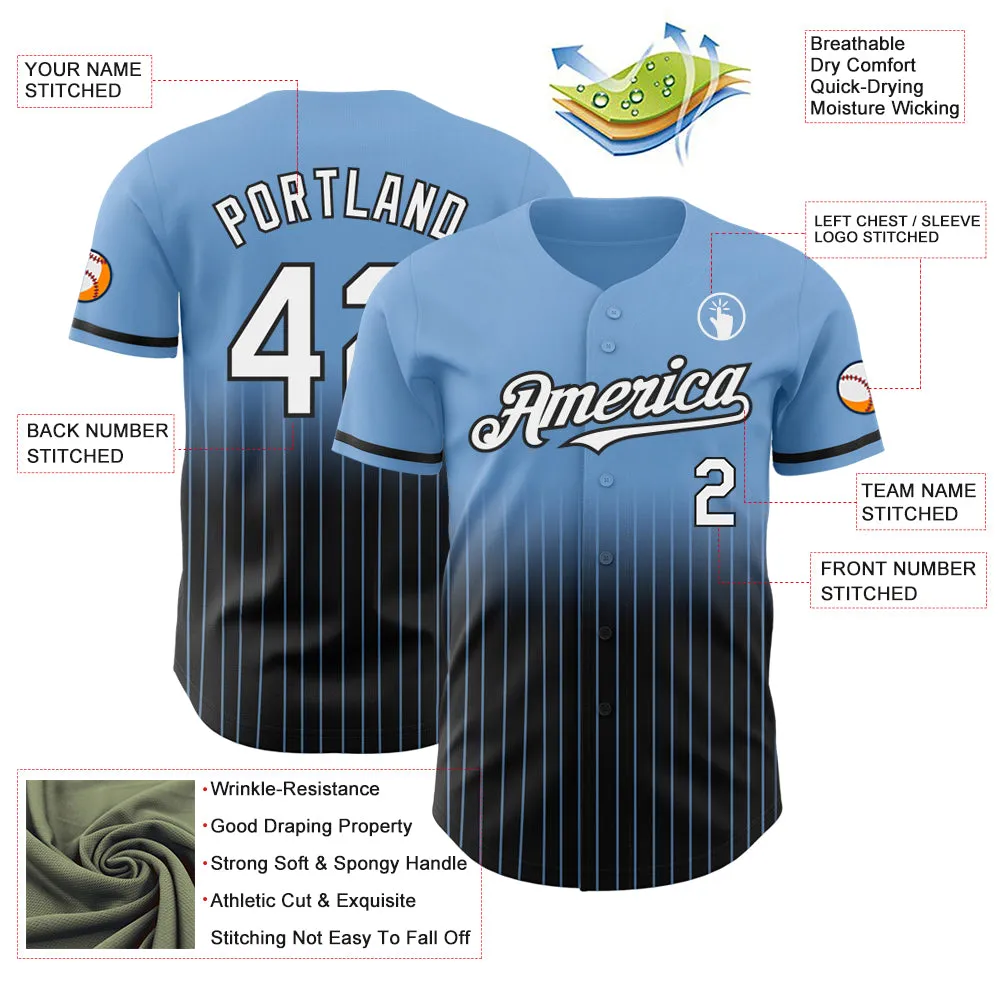 Custom Light Blue Pinstripe White-Black Authentic Fade Fashion Baseball Jersey