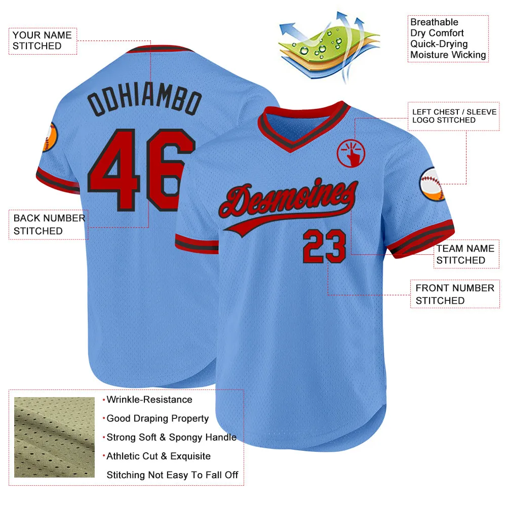 Custom Light Blue Red-Black Authentic Throwback Baseball Jersey