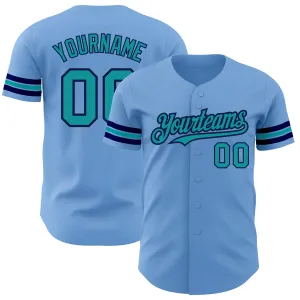 Custom Light Blue Teal-Navy Authentic Baseball Jersey